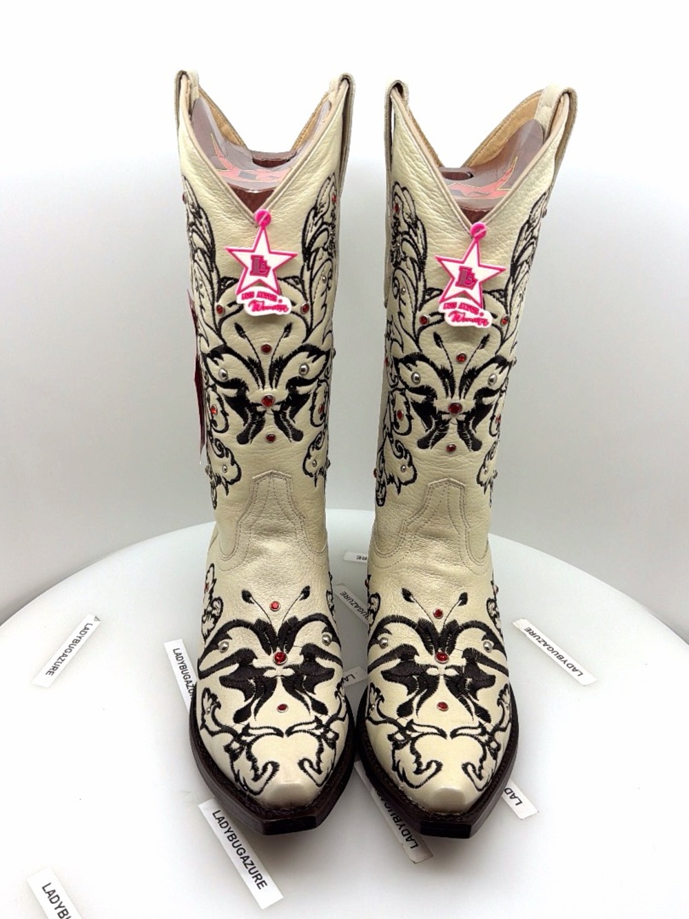 NIB Los Altos Women’s Ivory Embroidered Boots W/ Black & Swarovski Crystals Sz7